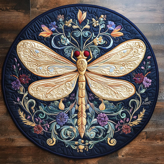 Floral Dragonfly WX2203116CL Quilted Round Mat
