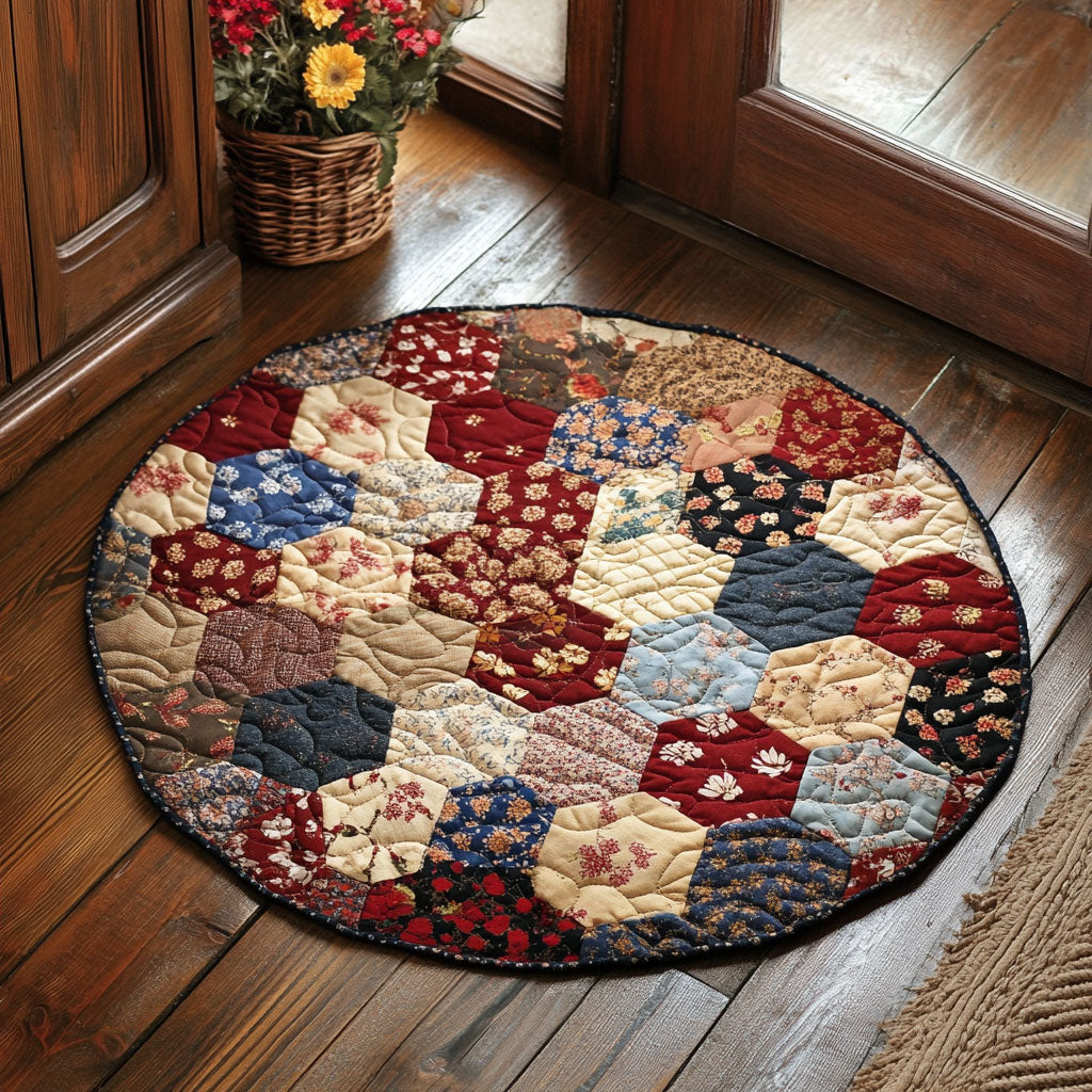 Floral Patchwork WU2103072CL Quilted Round Mat