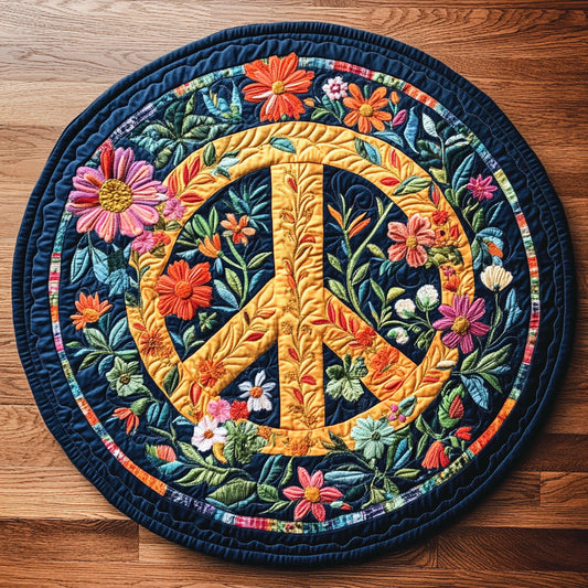 Floral Peace Sign WX2203117CL Quilted Round Mat