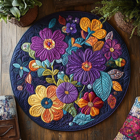 Floral Violet Threads WU2003050CL Quilted Round Mat