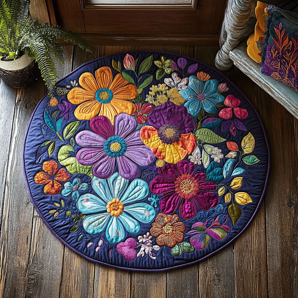 Floral Violet Threads WU2003051CL Quilted Round Mat