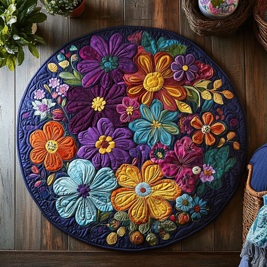 Floral Violet Threads WU2003053CL Quilted Round Mat