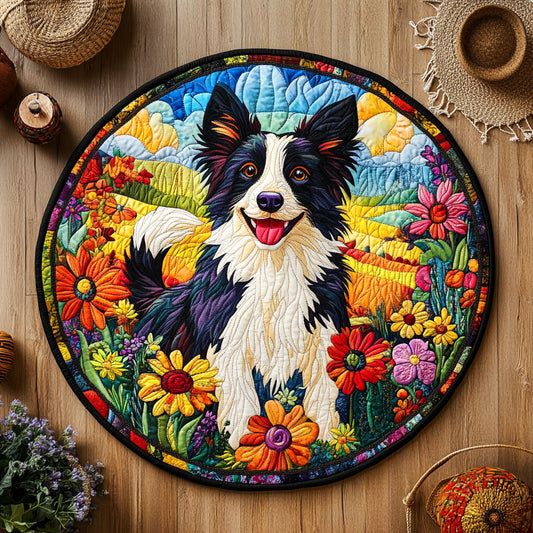 Flower Field Border Collie WY0708100CL Quilted Round Mat