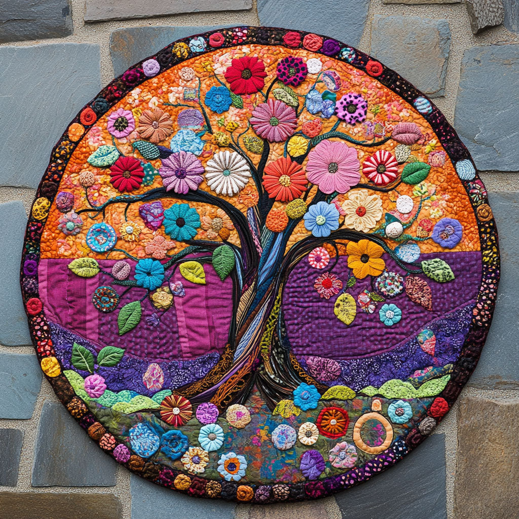 Flower Tree Of Life WU2203066CL Quilted Round Mat