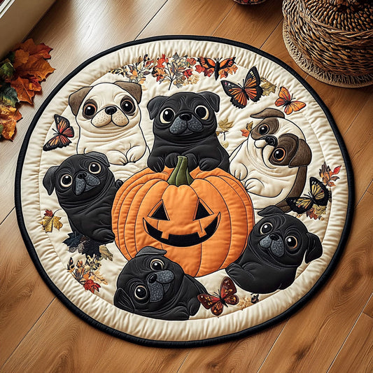Halloween Pugs WY0708104CL Quilted Round Mat