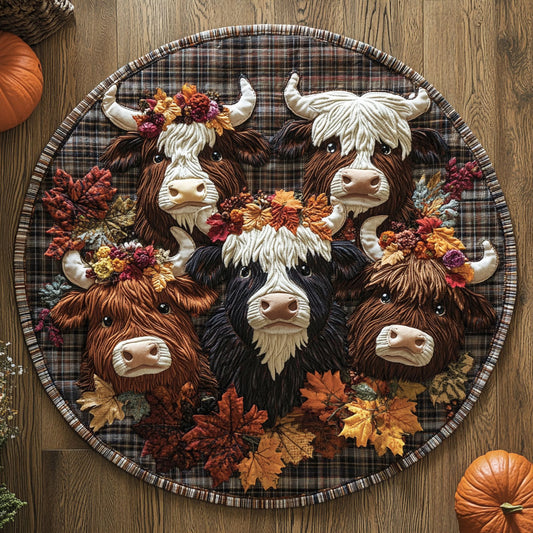 Highland Cow Autumn Pastures WU2003015CL Quilted Round Mat