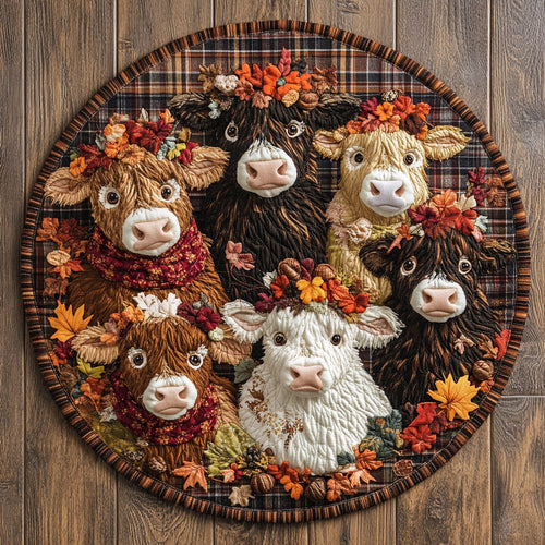 Highland Cow Autumn Pastures WU2003017CL Quilted Round Mat