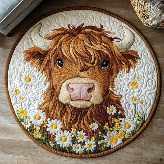 Highland Cow Floral WX2203120CL Quilted Round Mat