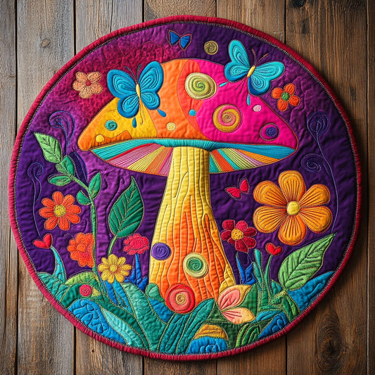 Hippie Groovy Forest WU2503054CL Quilted Round Mat
