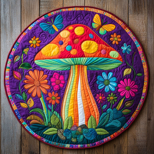 Hippie Groovy Forest WU2503055CL Quilted Round Mat