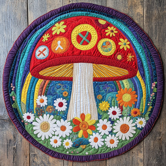 Hippie Rainbow Fungi WU2503081CL Quilted Round Mat