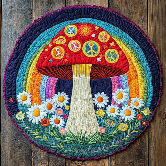 Hippie Rainbow Fungi WU2503082CL Quilted Round Mat