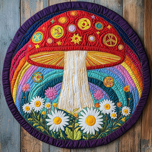 Hippie Rainbow Fungi WU2503083CL Quilted Round Mat