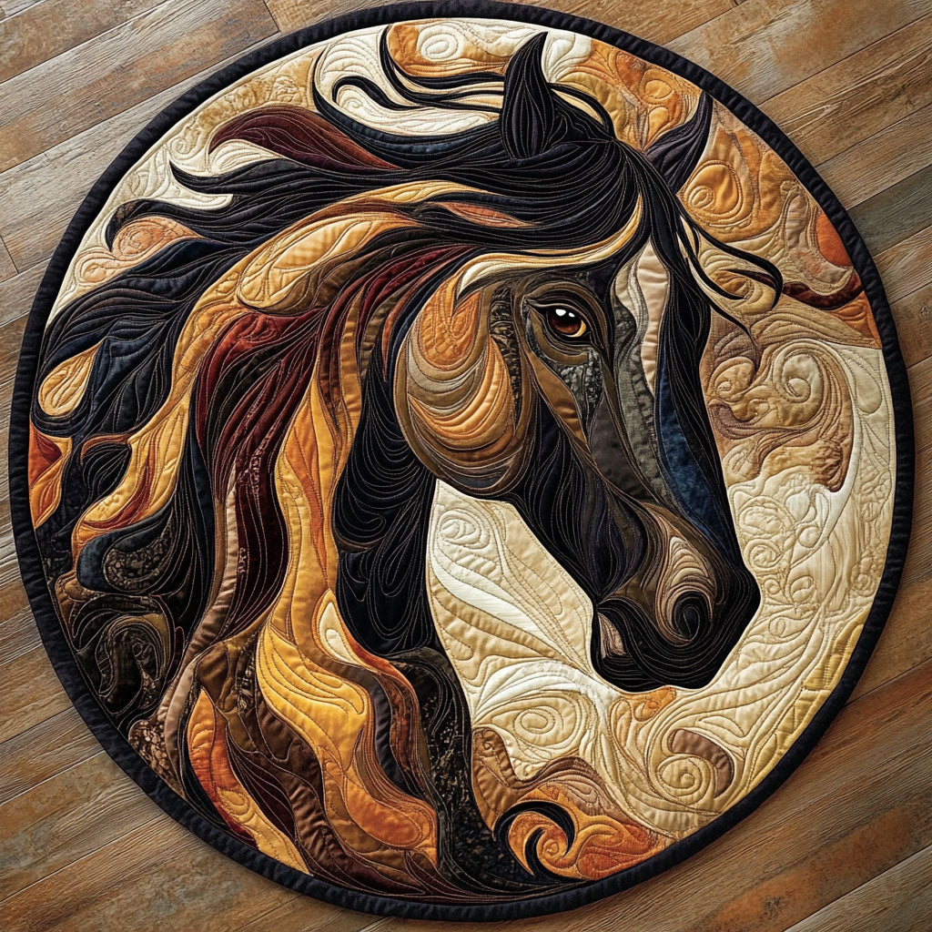 Horse Flying Mane WU2103134CL Quilted Round Mat