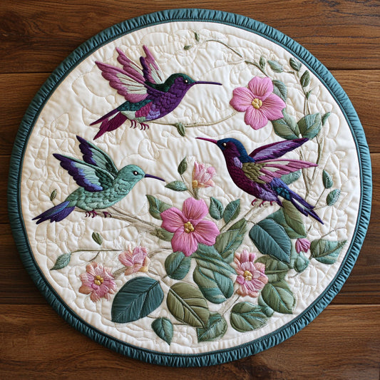 Hummingbird Flower WX2403070CL Quilted Round Mat