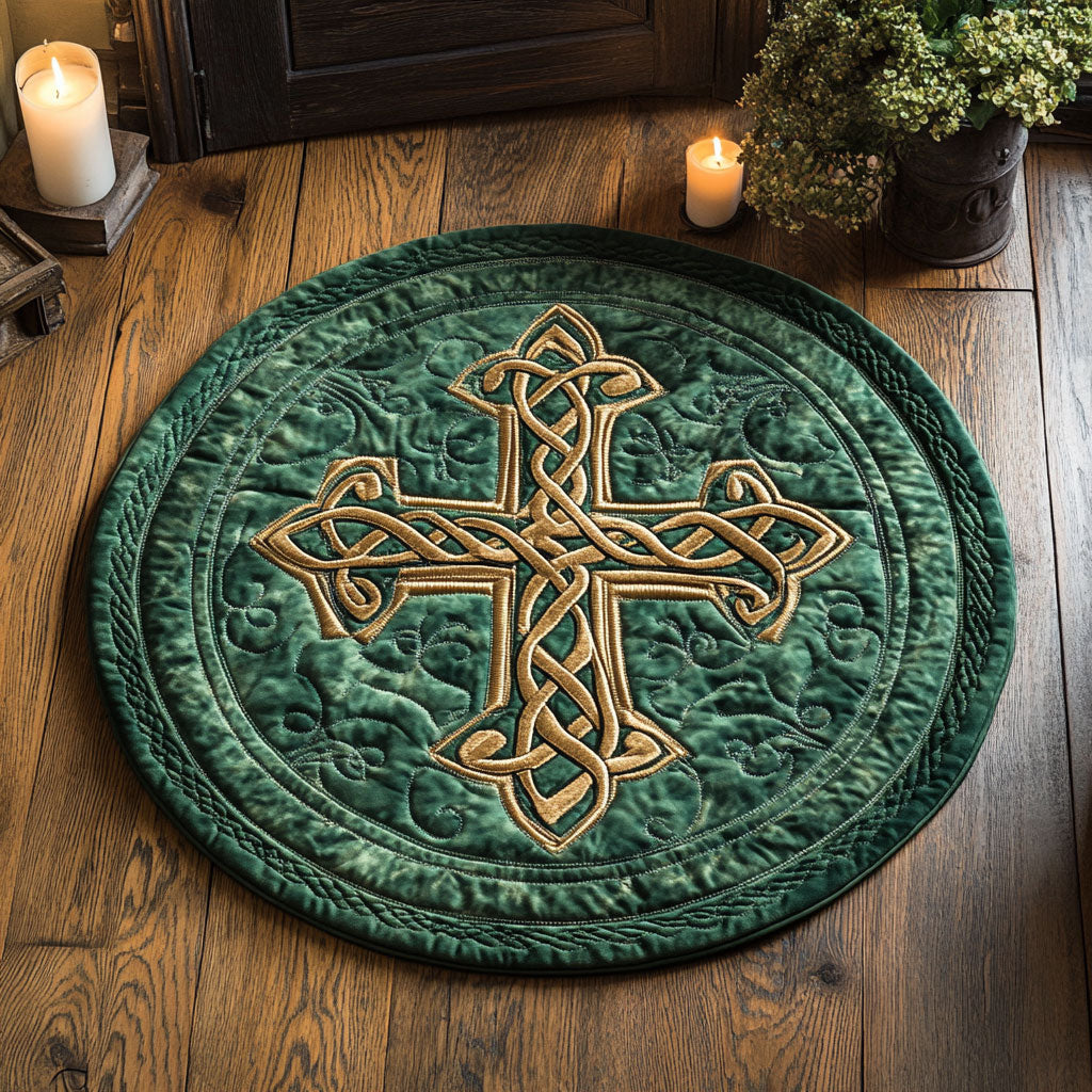 Irish Celtic Cross WU2103049CL Quilted Round Mat