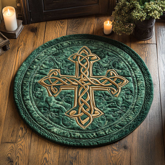 Irish Celtic Cross WU2103049CL Quilted Round Mat