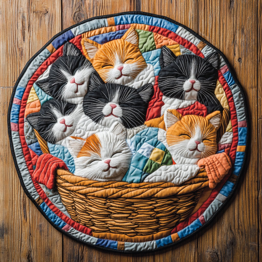 Kittens In The Basket WU2203004CL Quilted Round Mat
