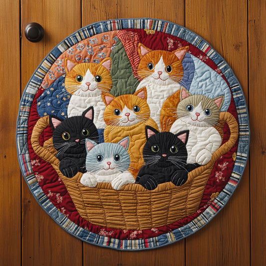 Kittens In The Basket WU2203006CL Quilted Round Mat
