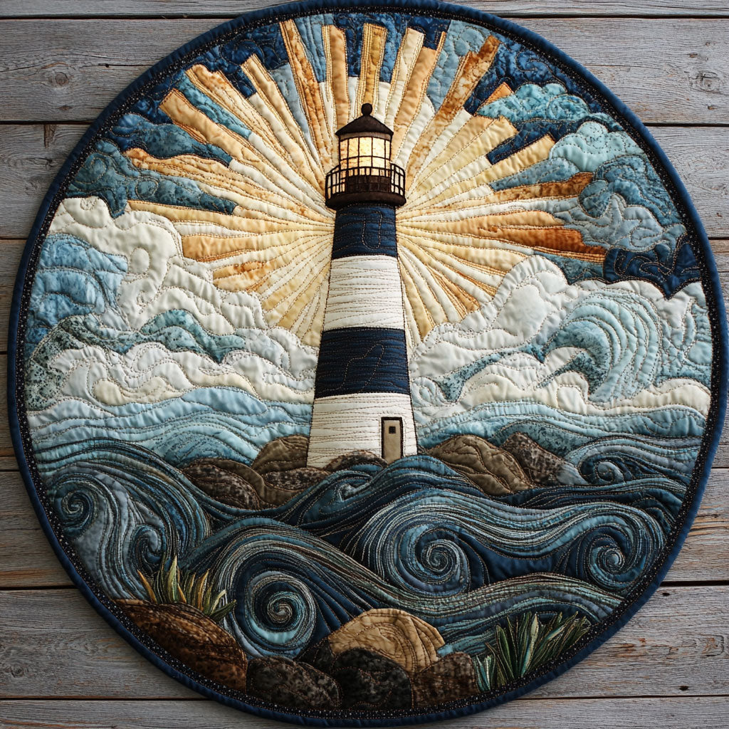 Lighthouse Ocean Waves WU2103043CL Quilted Round Mat