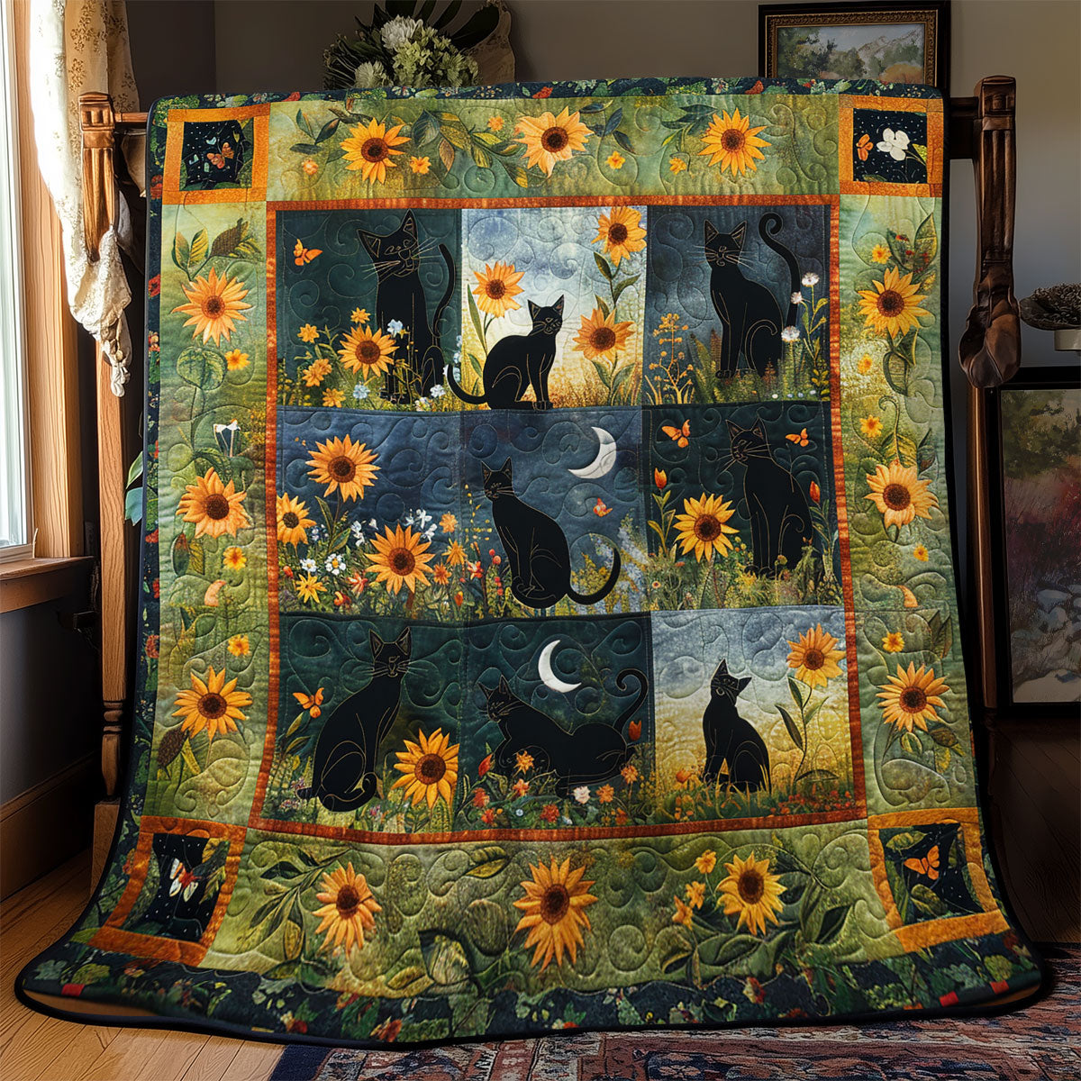 Midnight Garden Cats YR0502013CL Quilt