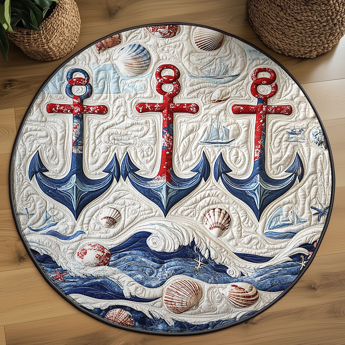 Nautical Anchor WJ2403038CL Quilted Round Mat
