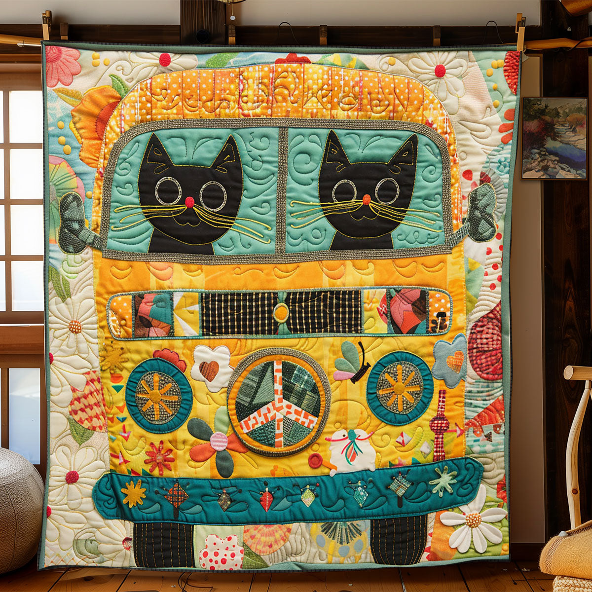 Hippie Van Cat WJ2502011CL Quilt