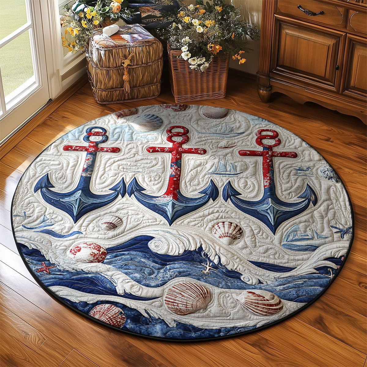 Nautical Anchor WJ2403038CL Quilted Round Mat