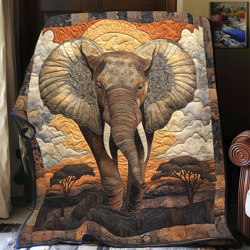 African Elephant's Sunset Journey WU1303073CL Quilt