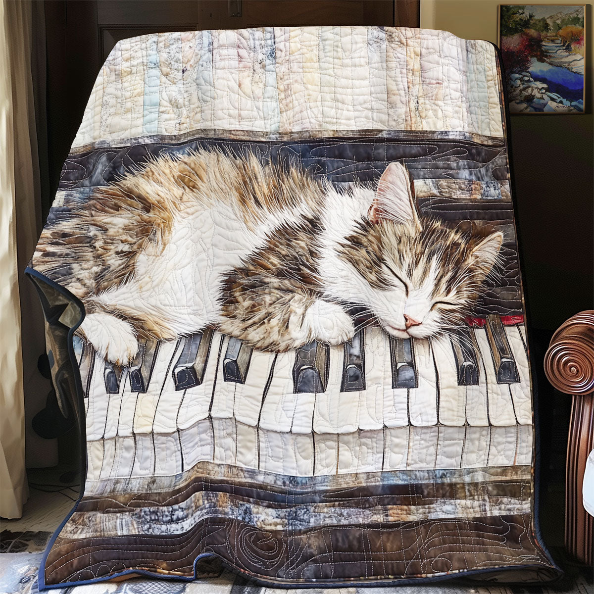 Cat Sleeping On Piano WU3112009CL Quilt