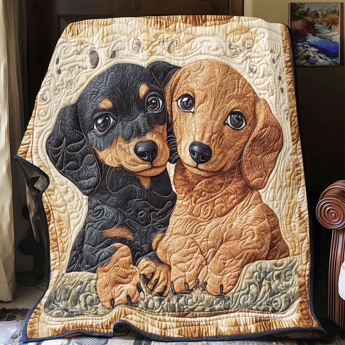 Dachshund Cuddle Time WU2502019CL Quilt