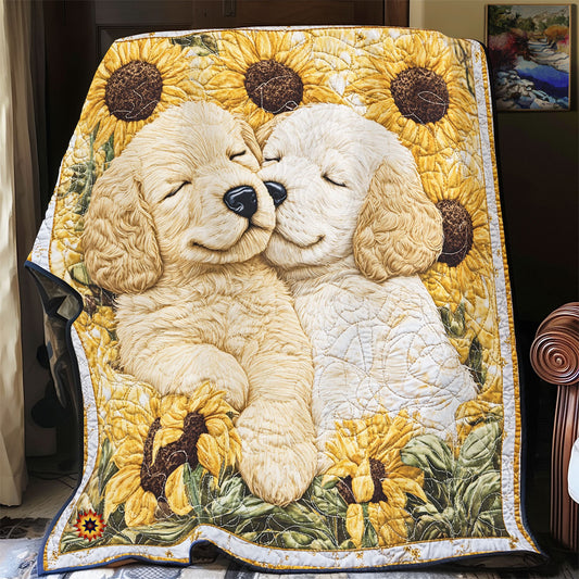 Goldie Puppies And Sunflower WU2112002CL Quilt