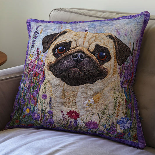 Pug In Lavender Field WU0702010CL Quilt Pillow Case