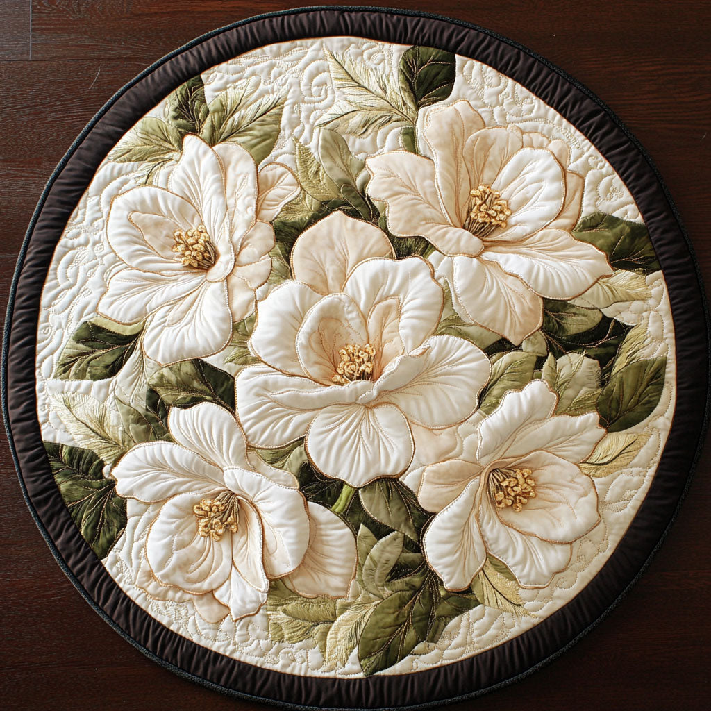 Mystic Magnolia Flower WX2403087CL Quilted Round Mat