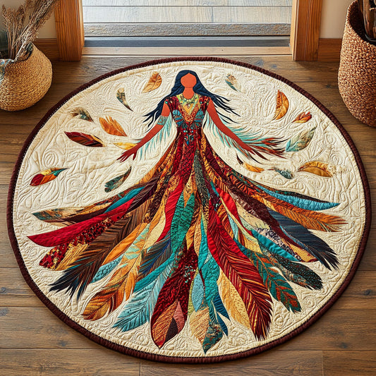 Native American Tribal Attire WU2103021CL Quilted Round Mat