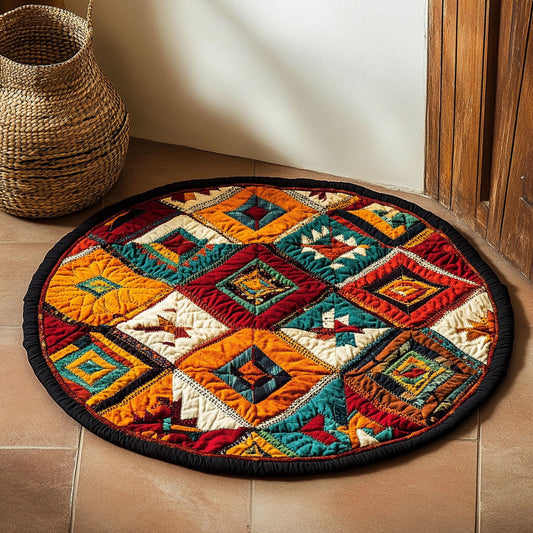 Native American Tribal Patchwork WU2103008CL Quilted Round Mat