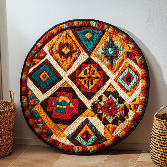 Native American Tribal Patchwork WU2103009CL Quilted Round Mat