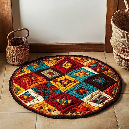 Native American Tribal Patchwork WU2103010CL Quilted Round Mat