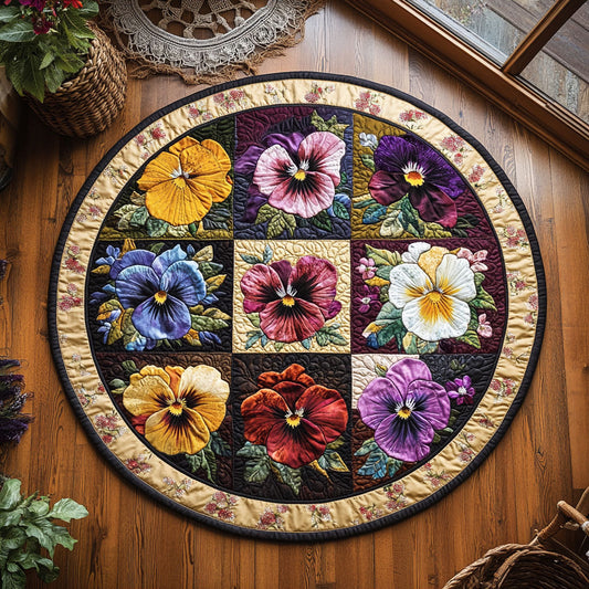 Pansy Passion WY0808087CL Quilted Round Mat