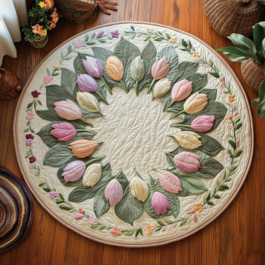 Pastel Tulip Wreath WY0808089CL Quilted Round Mat