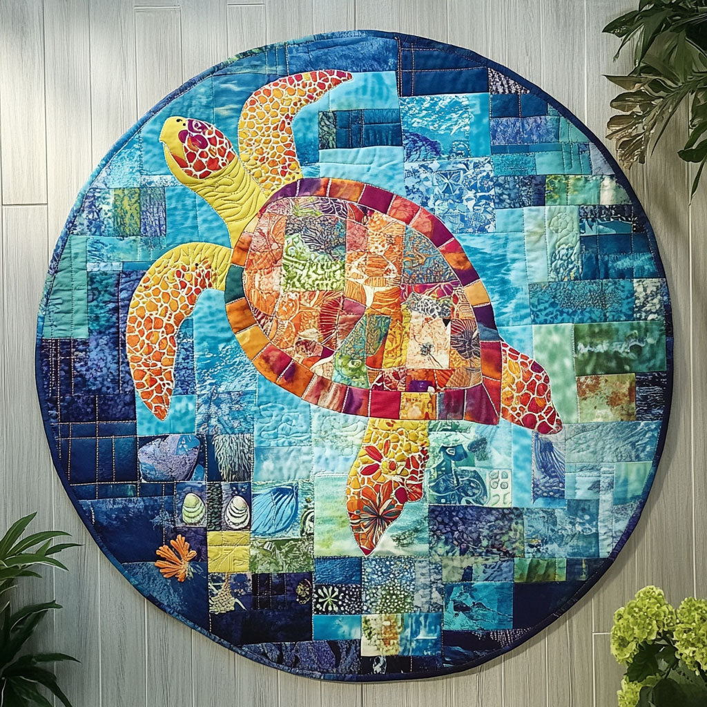 Patchwork Sea Turtles WU2103037CL Quilted Round Mat