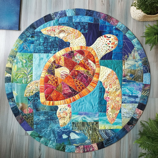 Patchwork Sea Turtles WU2103038CL Quilted Round Mat