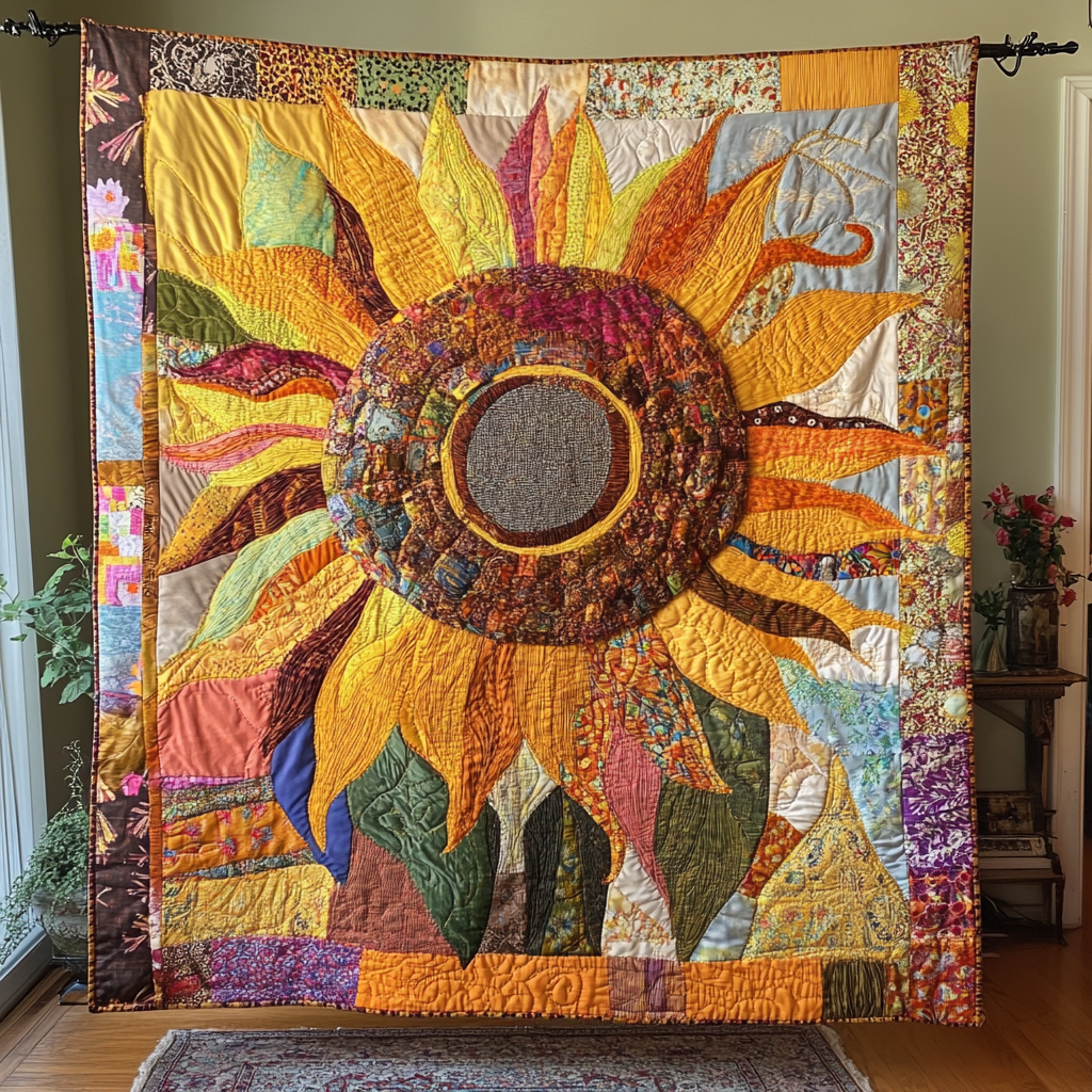 Patchwork Sunflower WU1802001CL Quilt