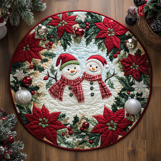 Poinsettia Snowman WN0508022CL Quilted Round Mat