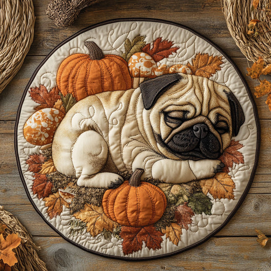 Pug Paws And Pumpkin WU2103067CL Quilted Round Mat