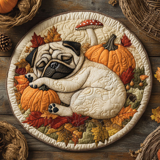 Pug Paws And Pumpkin WU2103068CL Quilted Round Mat