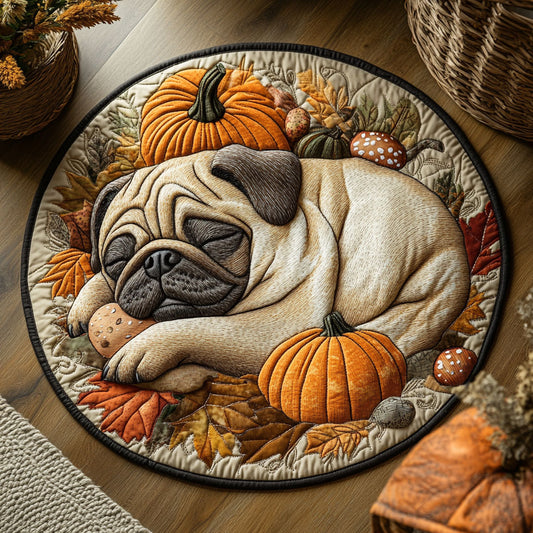 Pug Paws And Pumpkin WU2103069CL Quilted Round Mat