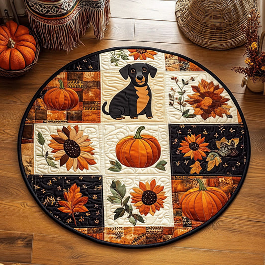 Pumpkin Autumn Puppy WY0708106CL Quilted Round Mat