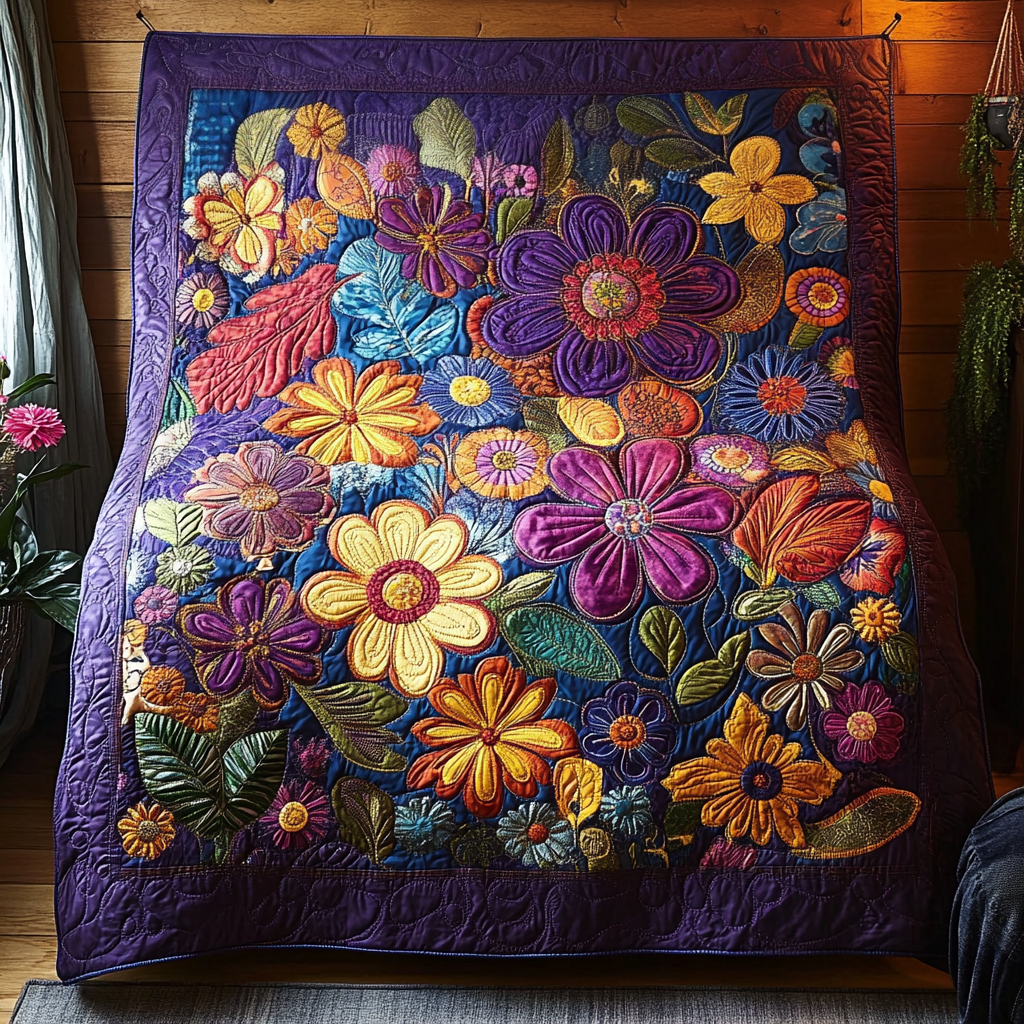 Purple Floral Patchwork WU2702002CL Quilt