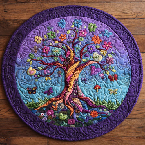 Purple Tree Of Life WU2503031CL Quilted Round Mat